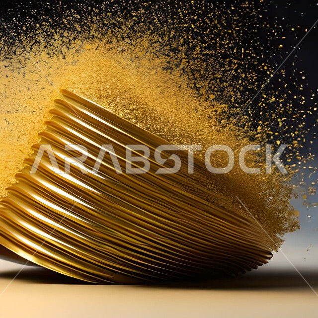 مجسم ثلاثي الأبعاد لزخارف إسلامية ، رسومات وأشكال هندسية إسلامية ، النمط العربي الإسلامي ، تصاميم إسلامية باللون الذهبي  ، خلفيات.