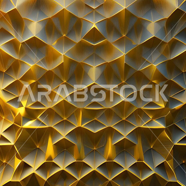 مجسم ثلاثي الأبعاد لزخارف إسلامية ، رسومات وأشكال هندسية إسلامية ، النمط العربي الإسلامي ، تصميم إسلامي باللون الذهبي  ، خلفيات.