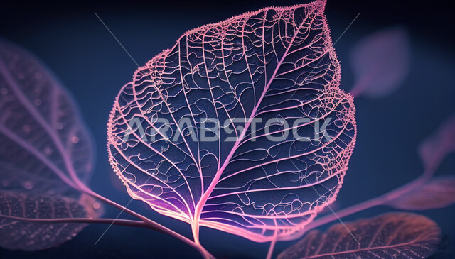 خلفية ورقة نبتة ملونة ، مجسم أوراق النباتات  ، ورقة شجر ، خلفية باللون الازرق ، تصميم زخارف نباتية ، رسومات ، خلفية ملونة مجردة.