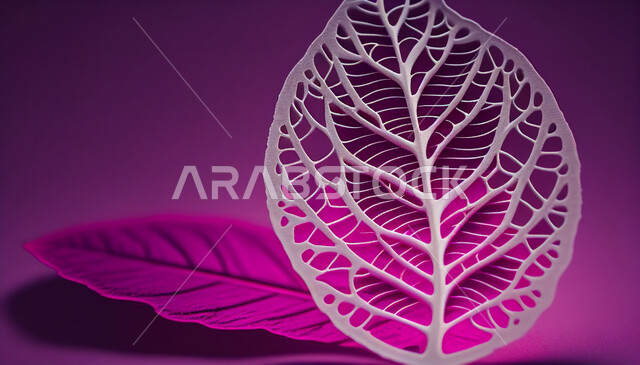 خلفية ورقة نبتة ملونة ، مجسم أوراق النباتات ، خلفية باللون الارجواني ، ورقة شجر ، تصميم زخارف نباتية ، رسومات ، خلفية ملونة مجردة.