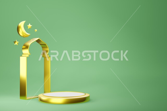 تصاميم ثلاثية الابعاد للتهنئة بحلول شهر رمضان المبارك , هلال رمضان, زينة شهر رمضان, مناسبات وهدايا، إضاءة وزينة, ، ديكورات وأنوار رمضانية ، خلفية رمضان ، خلفية خضراء 