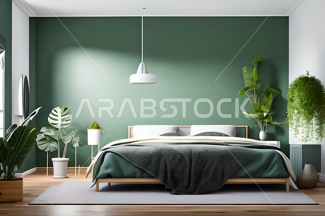 Bedroom with modern modern designs, interior decorations, hanging paintings, antiques and accessories, upscale home furniture, modern designs, apartments and residential villas, interior decoration.