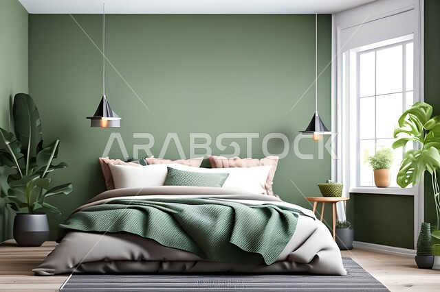 Bedroom with modern modern designs, interior decorations, hanging paintings, antiques and accessories, upscale home furniture, modern designs, apartments and residential villas, interior decoration.