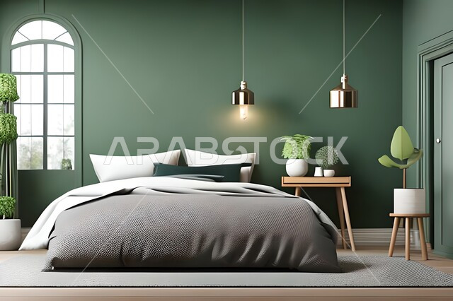 صورة اماميه لغرفة نوم بتصاميم عصرية حديثه, ديكورات داخليه، لوحات فنيه معلقه, تحف و إكسسوارات, أثاث منزلي راقي، تصاميم عصرية ، شقق وفلل سكنية ، ديكور داخلي .