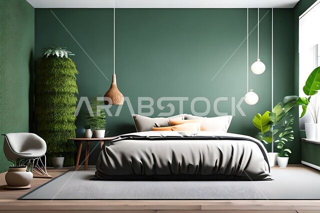 Bedroom with modern modern designs, interior decorations, hanging paintings, antiques and accessories, upscale home furniture, modern designs, apartments and residential villas, interior decoration.