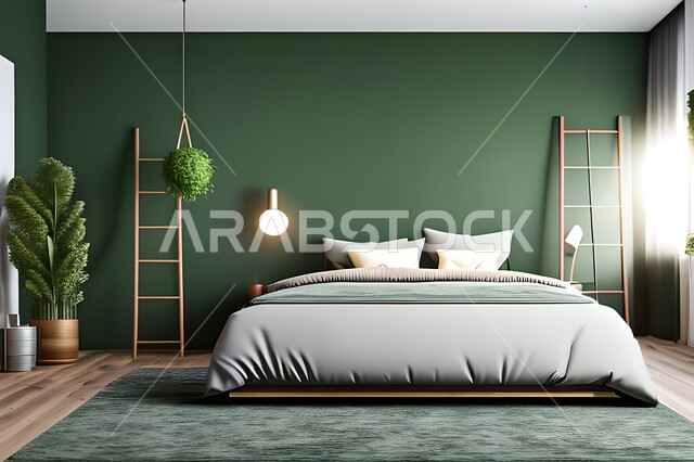 Bedroom with modern modern designs, hanging paintings, interior decorations, antiques and accessories, upscale home furniture, modern designs, apartments and villas, interior decor.