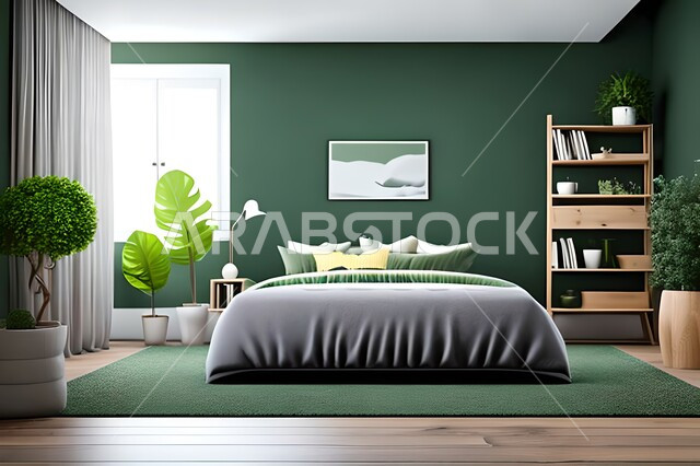 صورة امامية لغرفة نوم بتصاميم عصرية حديثه, ديكورات داخليه، لوحات فنيه معلقه, تحف و إكسسوارات, أثاث منزلي راقي، تصاميم عصرية ، شقق وفلل سكنية ، ديكور داخلي .