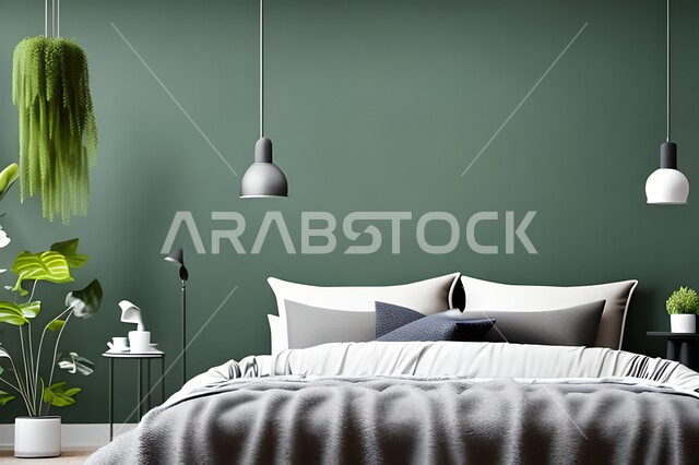 A close-up of a bedroom with modern modern designs, interior decorations, hanging paintings, antiques and accessories, upscale home furnishings, modern designs, apartments and residential villas, interior décor.