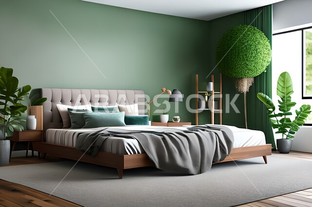 غرفة نوم بتصاميم عصرية حديثه، تحف و إكسسوارات, أثاث منزلي راقي، تصاميم عصرية ، ديكورات داخلية, شقق وفلل سكنيه ، ديكور داخلي, ارضية خشبية .