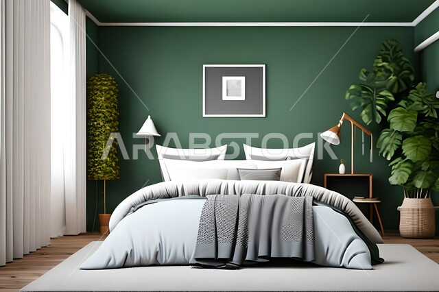 غرفة نوم بتصاميم عصرية حديثه، لوحات فنيه معلقه, تحف و إكسسوارات, أثاث منزلي راقي، تصاميم عصرية ، ديكورات داخليه, شقق وفلل سكنيه ، ديكور داخلي .