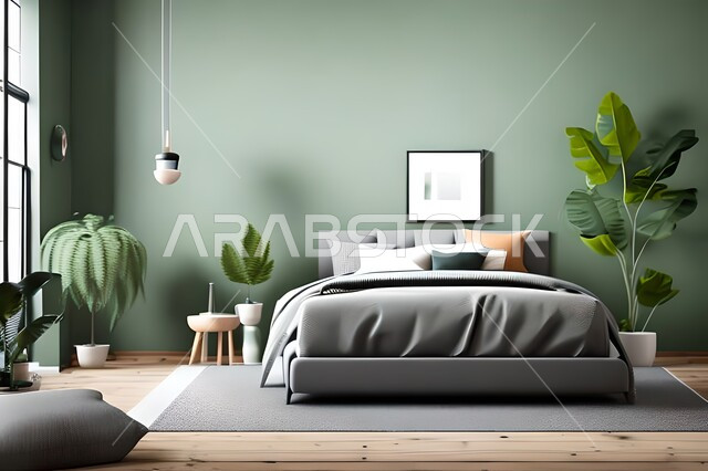 غرفة نوم بتصميم عصري حديث،  تحف و إكسسوارات, لوحات فنيه معلقه, أثاث منزلي راقي، تصاميم عصرية ، ديكورات داخلية, شقق وفلل سكنيه ، ديكور داخلي .