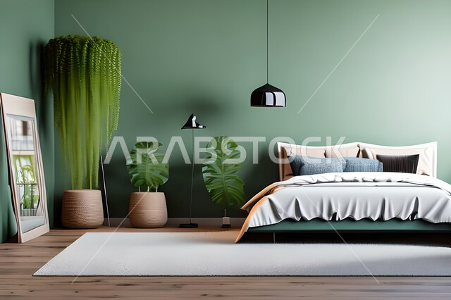 غرفة نوم بتصاميم عصرية حديثه، لوحات فنيه معلقه, أثاث منزلي راقي، تصاميم عصرية ، ديكورات داخلية, شقق وفلل سكنية ، تحف و إكسسوارات,  ديكور داخلي .