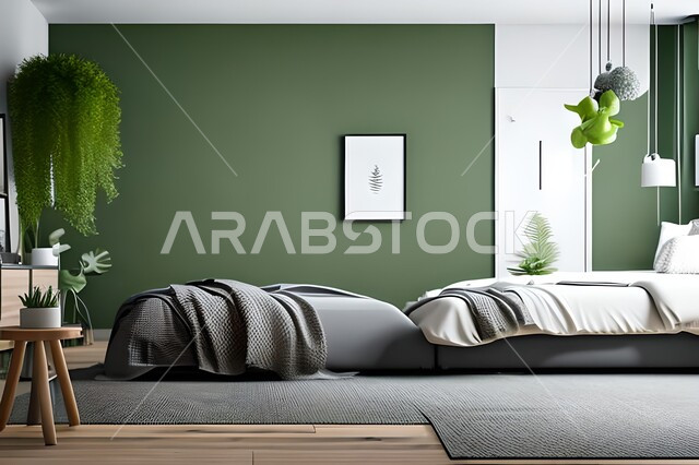 Bedroom with modern modern designs, antiques and accessories, hanging paintings, high-end home furniture, modern designs, interior decorations, apartments and villas, interior decoration.
