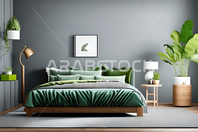 Bedroom with modern modern designs, hanging paintings, antiques and accessories, high-end home furniture, modern designs, interior decorations, apartments and residential villas, interior decoration.