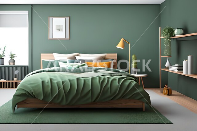 غرفة نوم بتصاميم عصرية حديثه ، لوحات فنيه معلقه, تحف و إكسسوارات, أثاث منزلي راقي ، تصاميم عصرية ، ديكورات داخليه , شقق وفلل سكنيه ، ديكور داخلي .