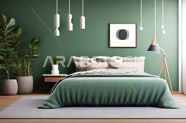 غرفة نوم بتصاميم عصرية حديثه ، لوحات فنيه معلقه, تحف و إكسسوارات, أثاث منزلي راقي ، تصاميم عصرية ، ديكورات داخليه , شقق وفلل سكنيه ، ديكور داخلي 