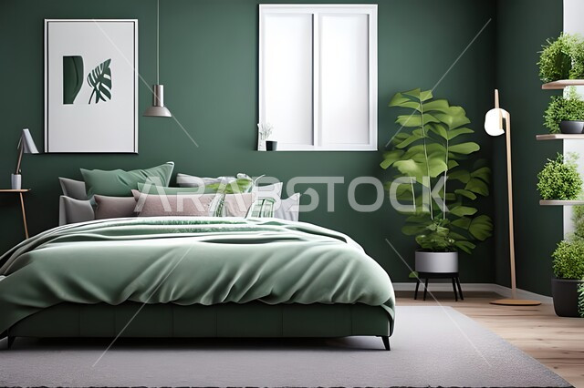 غرفة نوم  بتصاميم عصرية حديثه ، لوحات فنيه معلقه, تحف و إكسسوارات, أثاث منزلي راقي ، تصاميم عصرية ، ديكورات داخليه , شقق وفلل سكنيه ، ديكور داخلي .