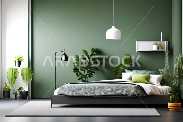 A picture from the corner of a bedroom with modern modern designs, antiques and accessories, hanging paintings, high-end home furniture, modern designs, interior decorations, apartments and residential villas, interior decoration.