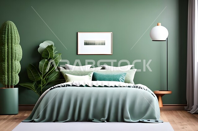 Bedroom with modern modern designs, antiques and accessories, hanging paintings, high-end home furniture, modern designs, interior decorations, apartments and residential villas, hanging paintings, interior decor.