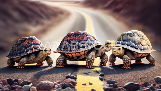  مجموعه من السلاحف البريه في الصحراء, سلاحف بريه, حيوانات زاحفه, خلفية الطبيعه