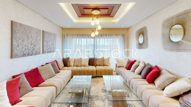 غرفة معيشة بتصاميم عصرية حديثة ، ديكورات داخلية ، غرفة جلوس , أثاث منزلي راقي ، تصاميم وديكورات فاخرة ، شقق وفلل سكنية ,  ديكور داخلي .