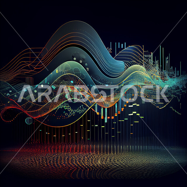 Wavy technology and lights, 3D, technology and evolution, lines of abstract technology, interlocking abstract backgrounds, dark backgrounds.