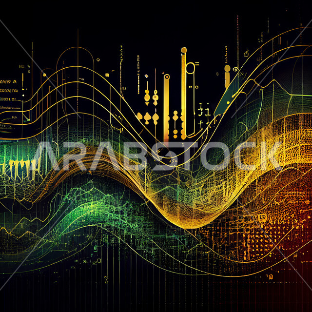 Wavy technology lights, interlocking abstract backgrounds, 3D, technologies and evolution, lines of abstract technology, dark backgrounds.