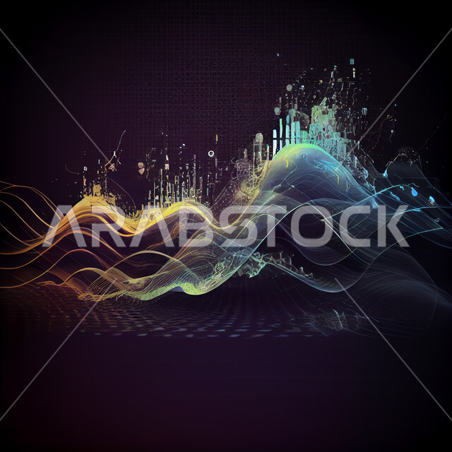 تكنولوجيا وأضواء متموجة , ثلاثية الابعاد, تقنيات وتطور, خطوط من التكنولوجيا المجردة , خلفيات مجردة متشابكة , خلفيات داكنة .
