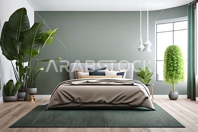 Bedroom with a modern modern design, interior decorations, luxurious home furniture, elegant modern designs, apartments and villas, luxury hotels and resorts