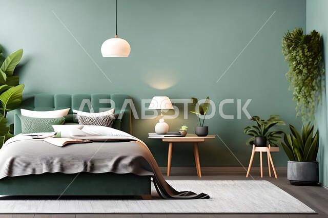 Bedroom with a modern modern design, interior decorations, luxurious home furniture, elegant modern designs, apartments and villas, luxury hotels and resorts