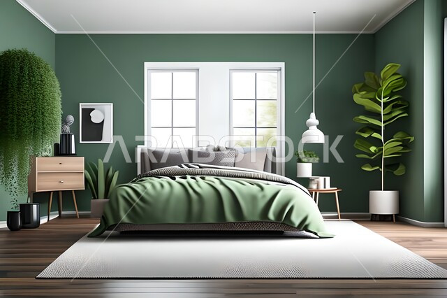 Bedroom with a modern modern design, interior decorations, luxurious home furniture, elegant modern designs, apartments and villas, luxury hotels and resorts