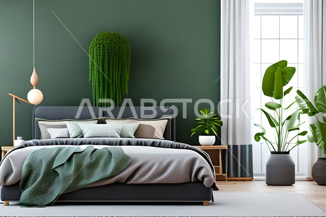 Bedroom with a modern modern design, interior decorations, luxurious home furniture, elegant modern designs, apartments and villas, luxury hotels and resorts