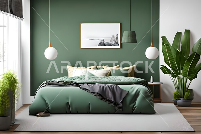 Home furniture, bedroom with a modern modern design, interior decorations, elegant modern designs, apartments and villas, luxury hotels and resorts