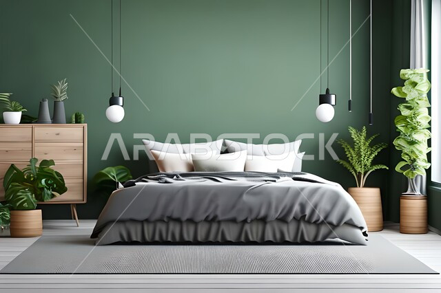 Home furniture, bedroom with a modern modern design, interior decorations, elegant modern designs, apartments and villas, luxury hotels and resorts