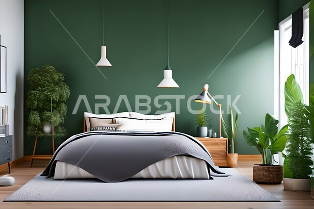 Home furniture, bedroom with a modern modern design, interior decorations, elegant modern designs, apartments and villas, luxury hotels and resorts