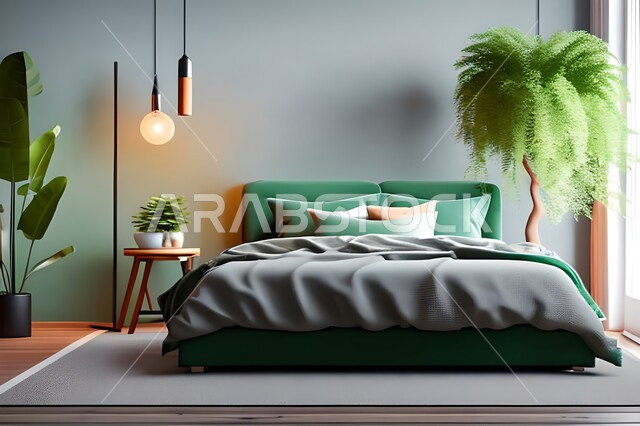 Home furniture, bedroom with a modern modern design, interior decorations, elegant modern designs, apartments and villas, luxury hotels and resorts