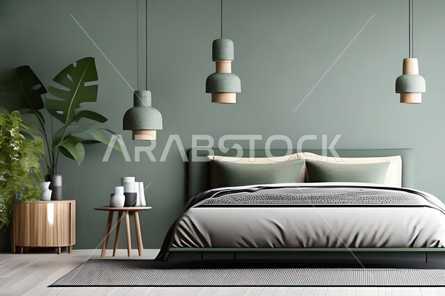 Home furniture, bedroom with a modern modern design, interior decorations, elegant modern designs, apartments and villas, luxury hotels and resorts