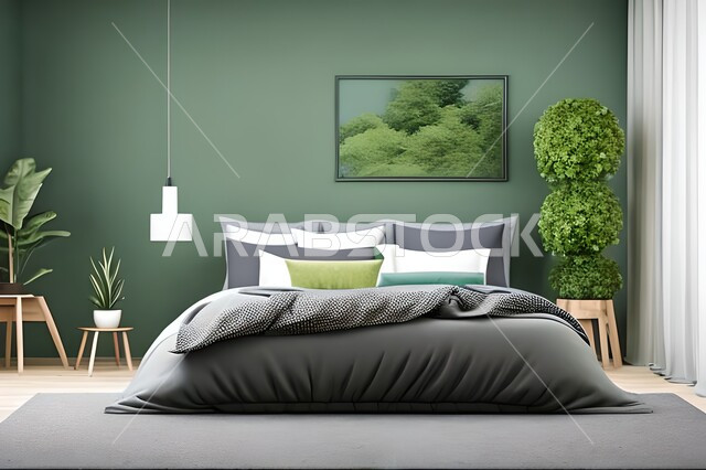 Home furniture, bedroom with a modern modern design, interior decorations, elegant modern designs, apartments and villas, luxury hotels and resorts