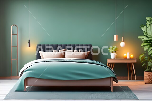 Home furniture, bedroom with a modern modern design, interior decorations, elegant modern designs, apartments and villas, luxury hotels and resorts