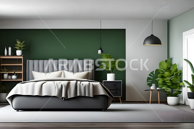 Home furniture, bedroom with a modern modern design, interior decorations, elegant modern designs, apartments and villas, luxury hotels and resorts