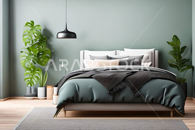 Home furniture, bedroom with a modern modern design, interior decorations, elegant modern designs, apartments and villas, luxury hotels and resorts