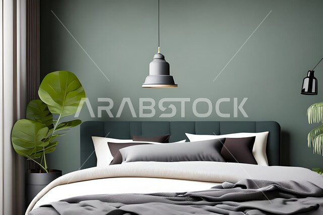 Home furniture, bedroom with a modern modern design, interior decorations, elegant modern designs, apartments and villas, luxury hotels and resorts