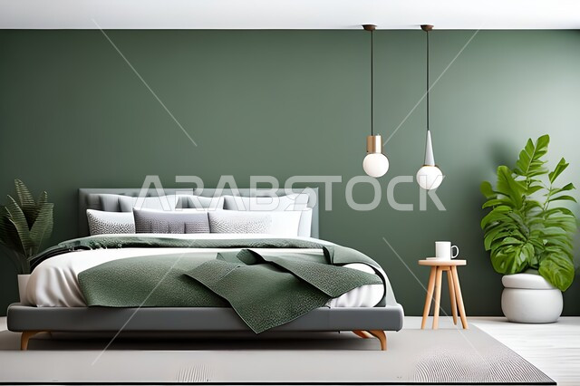 Home furniture, bedroom with a modern modern design, interior decorations, elegant modern designs, apartments and villas, luxury hotels and resorts