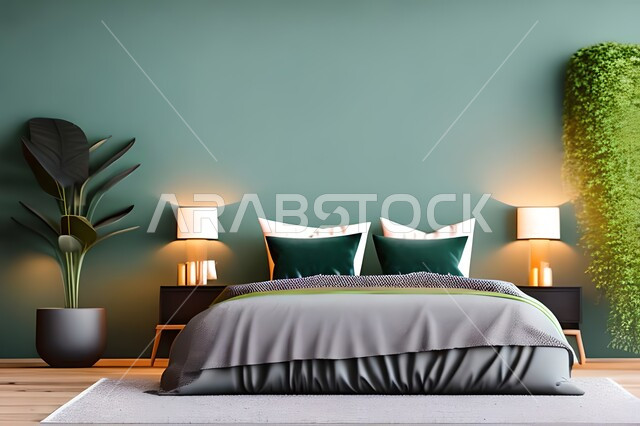 Home furniture, bedroom with a modern modern design, interior decorations, elegant modern designs, apartments and villas, luxury hotels and resorts