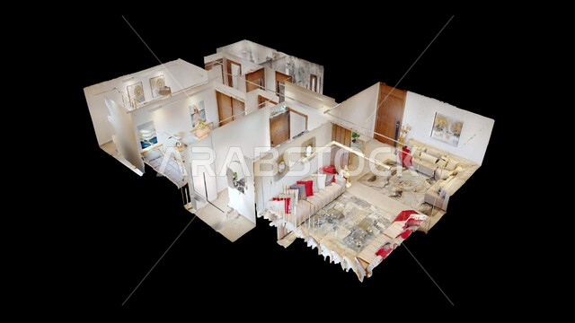 تصاميم ثلاثية الابعاد لغرف نوم عصريه راقيه , أثاث منزلي ، ديكورات داخليه ، رسوم توضيحية , خلفية سوداء .