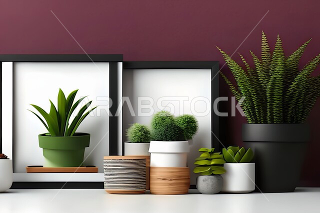 غرفة بتصاميم عصرية وجذابة، أثاث منزلي راقي، ديكورات داخلية، لوحات فنيه معلقة، تحف وإكسسوارات، تصاميم عصرية، براويز صور خشبية، نباتات الزينة الخضراء، ديكور داخلي، جدار ارجواني