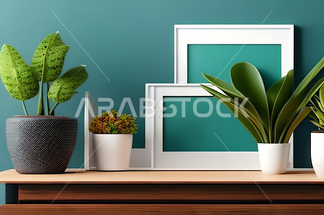 غرفة بتصاميم عصرية وجذابة، نباتات الزينة الخضراء، تصاميم عصرية، أثاث منزلي راقي، ديكورات داخلية، لوحات فنيه معلقة، تحف وإكسسوارات، براويز صور خشبية، ديكور داخلي، جدار ازرق