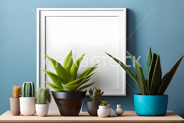 غرفة بتصاميم عصرية وجذابة، نباتات الزينة الخضراء، تصاميم عصرية، أثاث منزلي راقي، ديكورات داخلية، لوحات فنيه معلقة، تحف وإكسسوارات، براويز صور خشبية، ديكور داخلي، جدار ازرق