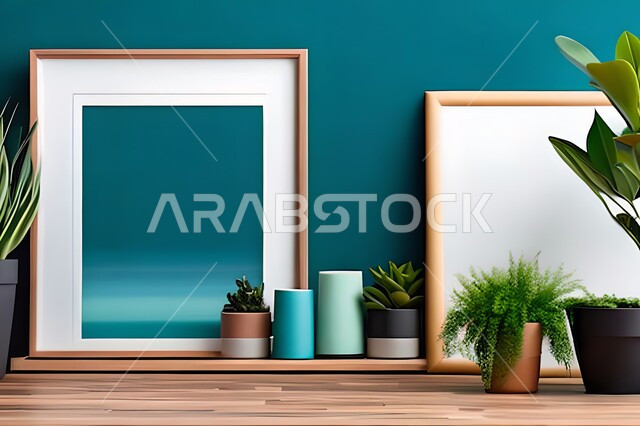 غرفة بتصاميم عصرية وجذابة، نباتات الزينة الخضراء، تصاميم عصرية، أثاث منزلي راقي، ديكورات داخلية، لوحات فنيه معلقة، تحف وإكسسوارات، براويز صور خشبية، ديكور داخلي، جدار ازرق