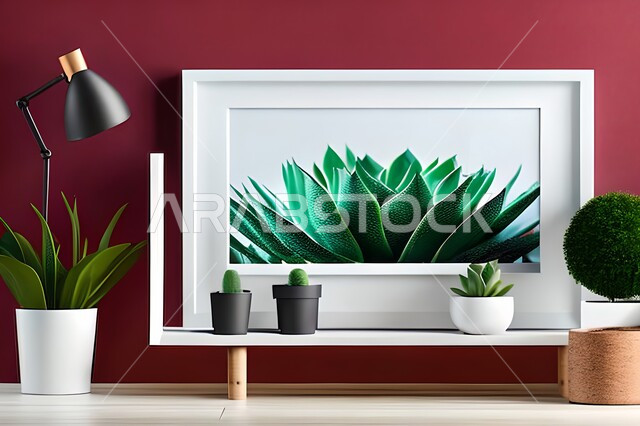 غرفة بتصاميم عصرية حديثة، ديكورات داخلية، لوحات فنيه معلقة، أثاث منزلي راقي، نباتات الزينة الخضراء، تصاميم عصرية، تحف وإكسسوارات، براويز صور خشبية، جدار ملون